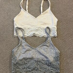 Aerie Lace Trim Bralette Set in Cream and Gray